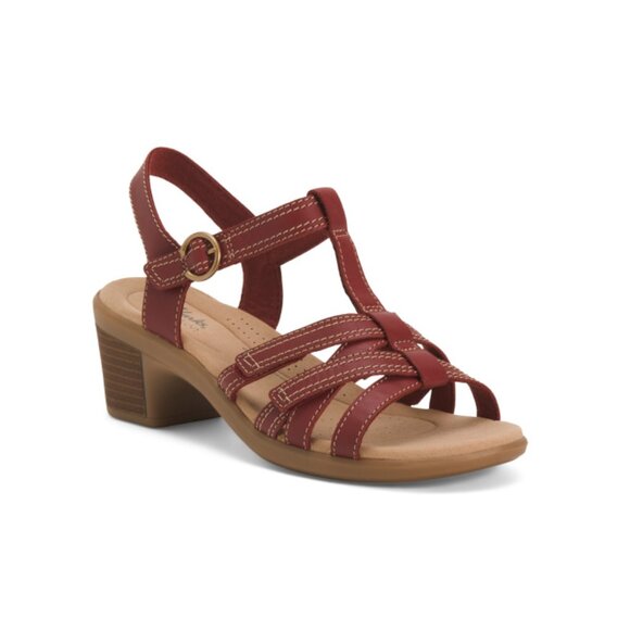 CLARKS Red Wide Leather Emily Rose Comfort Heeled Sandals - Picture 1 of 2
